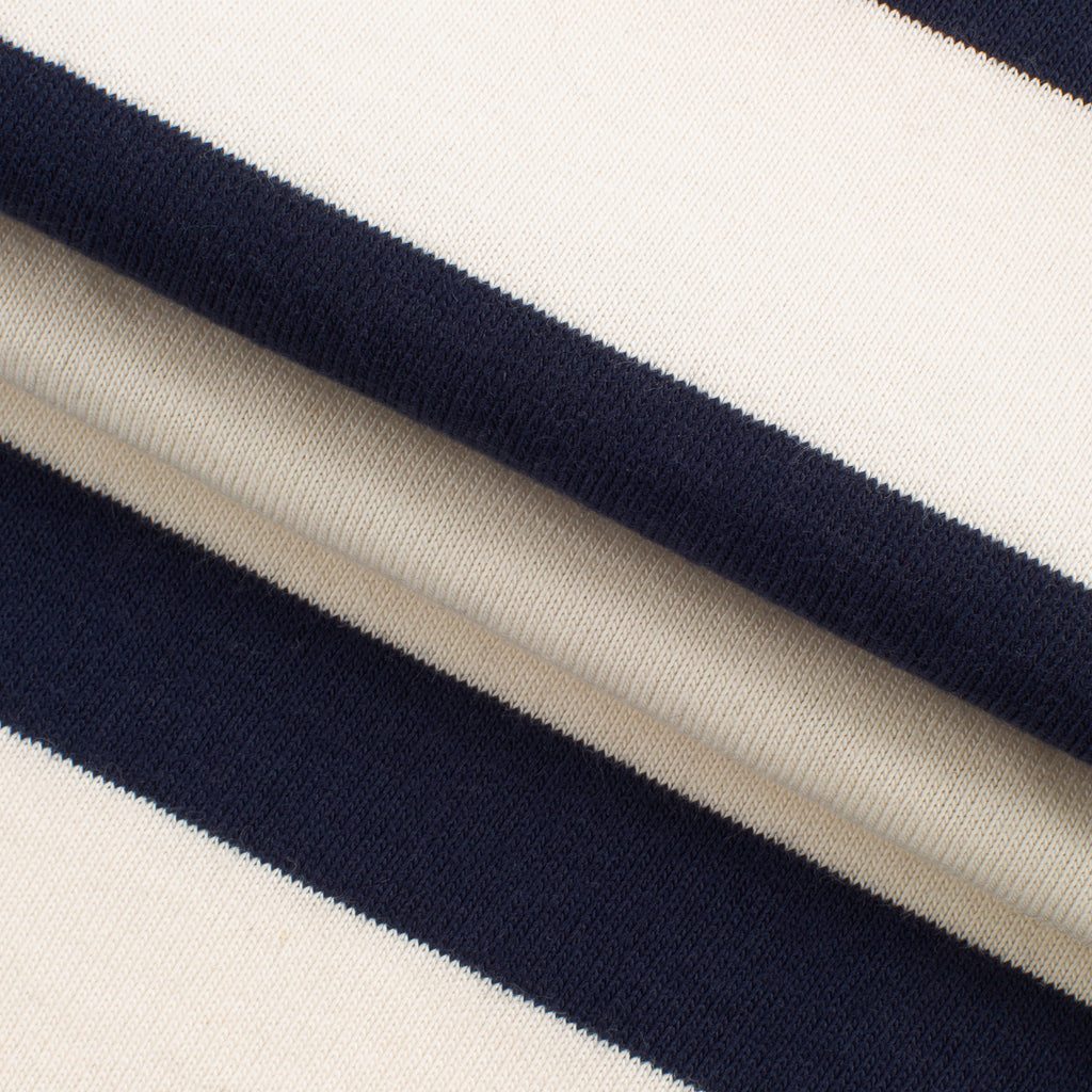 Dzianina single jersey 150 g/m² - sprane granatowe paski