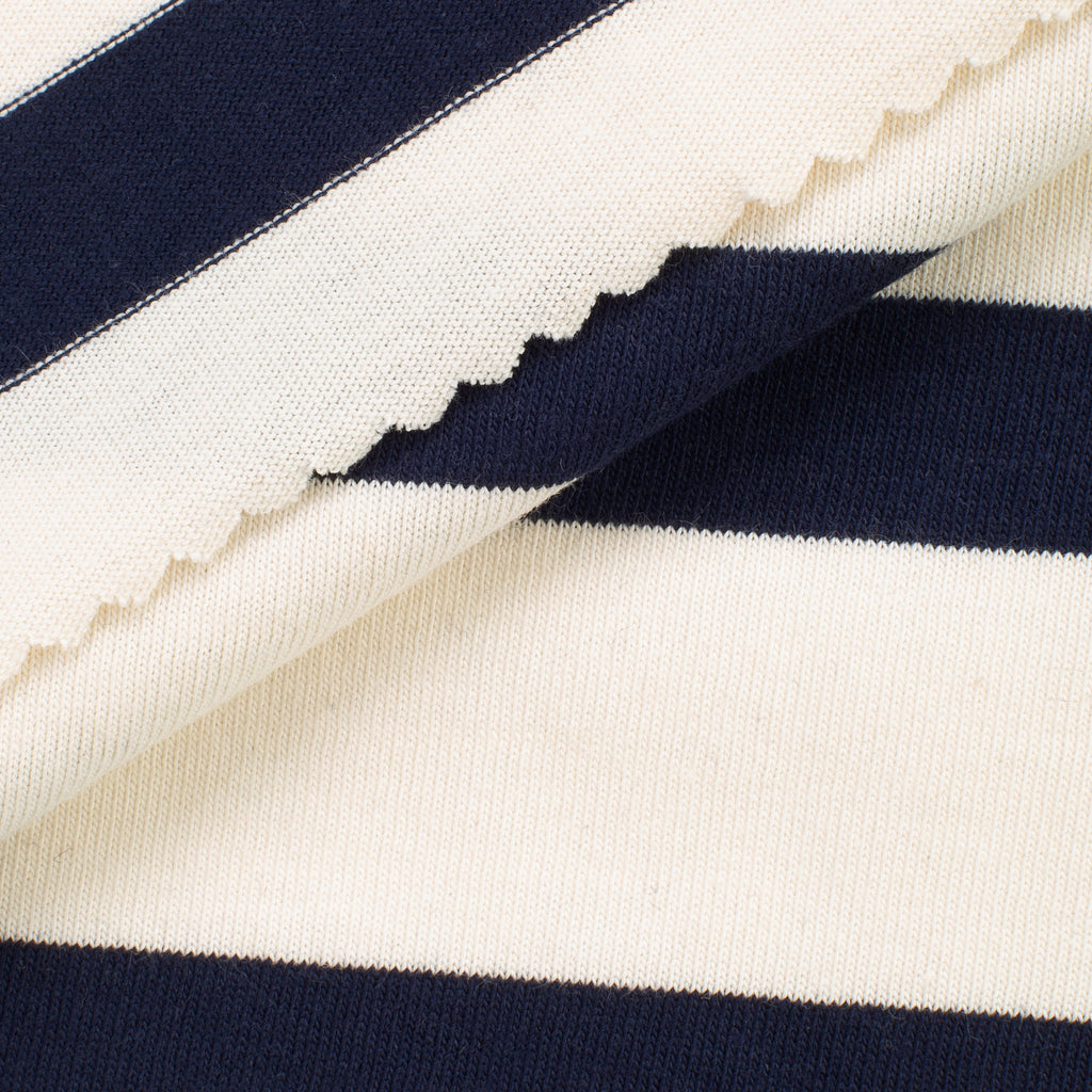 Dzianina single jersey 150 g/m² - sprane granatowe paski